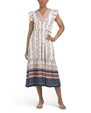 Linen Blend Flutter Sleeve Floral Maxi Dress | TJ Maxx