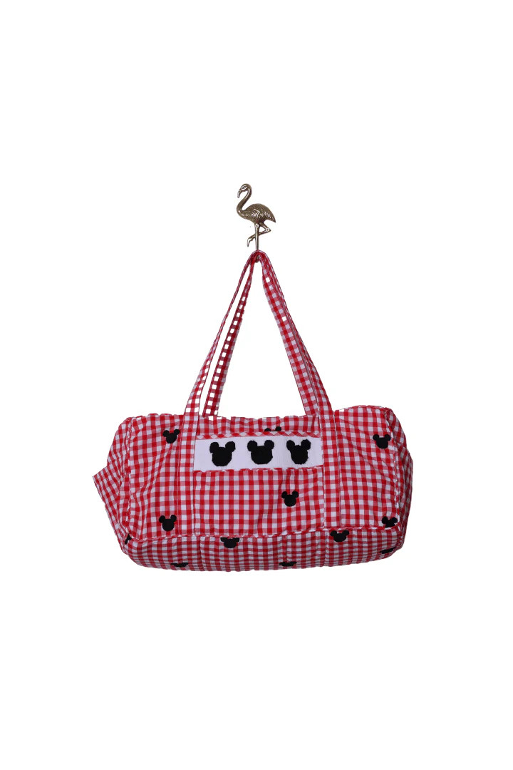 Hand Smocked Red Gingham Mouse Duffle Bag | The Smocked Flamingo