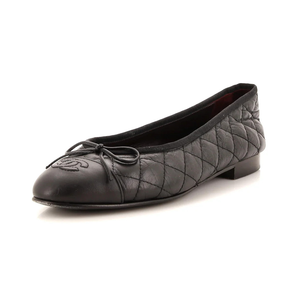 Women's CC Cap Toe Bow Ballerina Flats Quilted Leather | Rebag