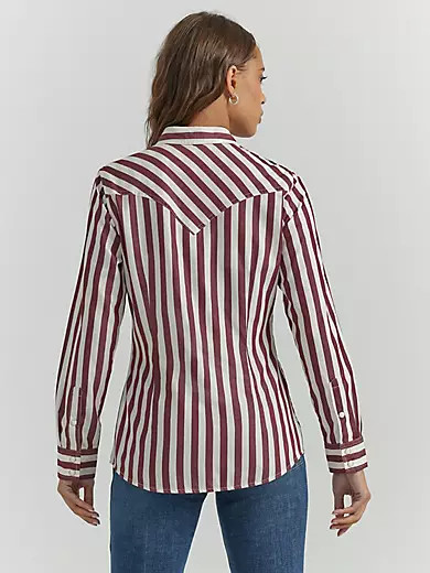 Women's Wrangler All Occasion Western Snap Shirt in Burgundy Stripe | Wrangler