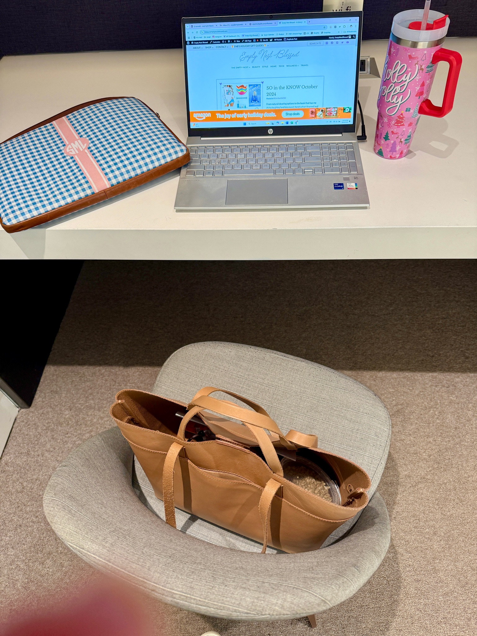 Today’s work station. At the car dealership! 

Linking my cute custom computer case, my Holly Jolly tumbler, and my trusty brown tote!

#LTKOver40 #LTKStyleTip #LTKWorkwear