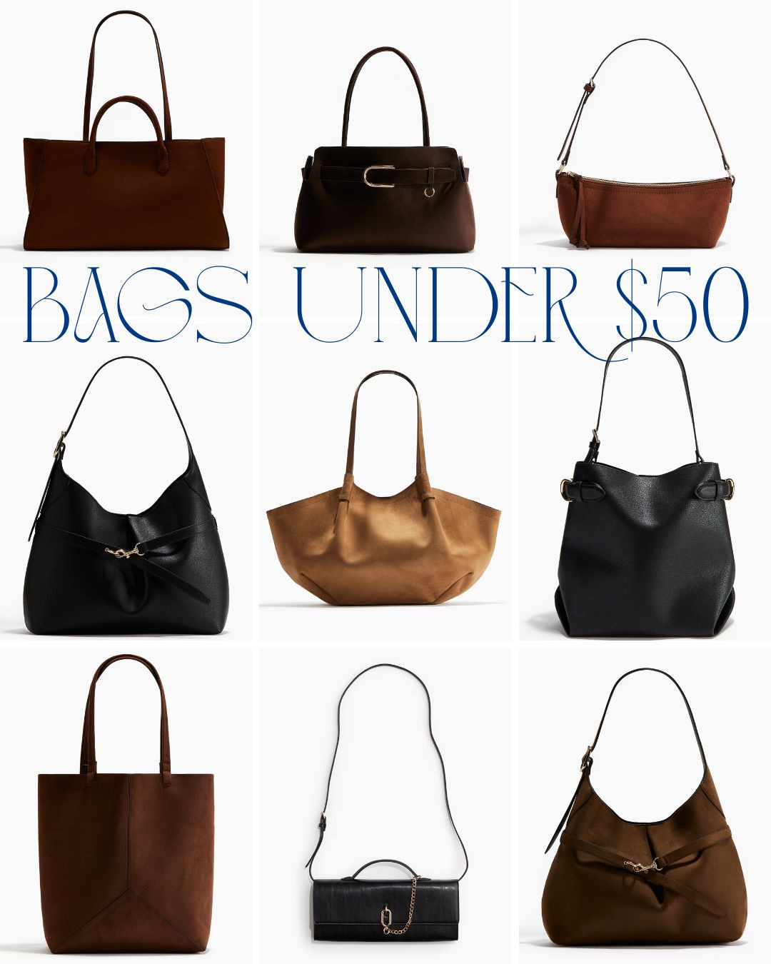 Bags under $50! Perfect transition pieces into fall! 

H&M style, brown, black, leather, suede, handbag, purse, crossbody, tote, shopper 

 #LTKSeasonal #LTKFindsUnder50 #LTKItBag