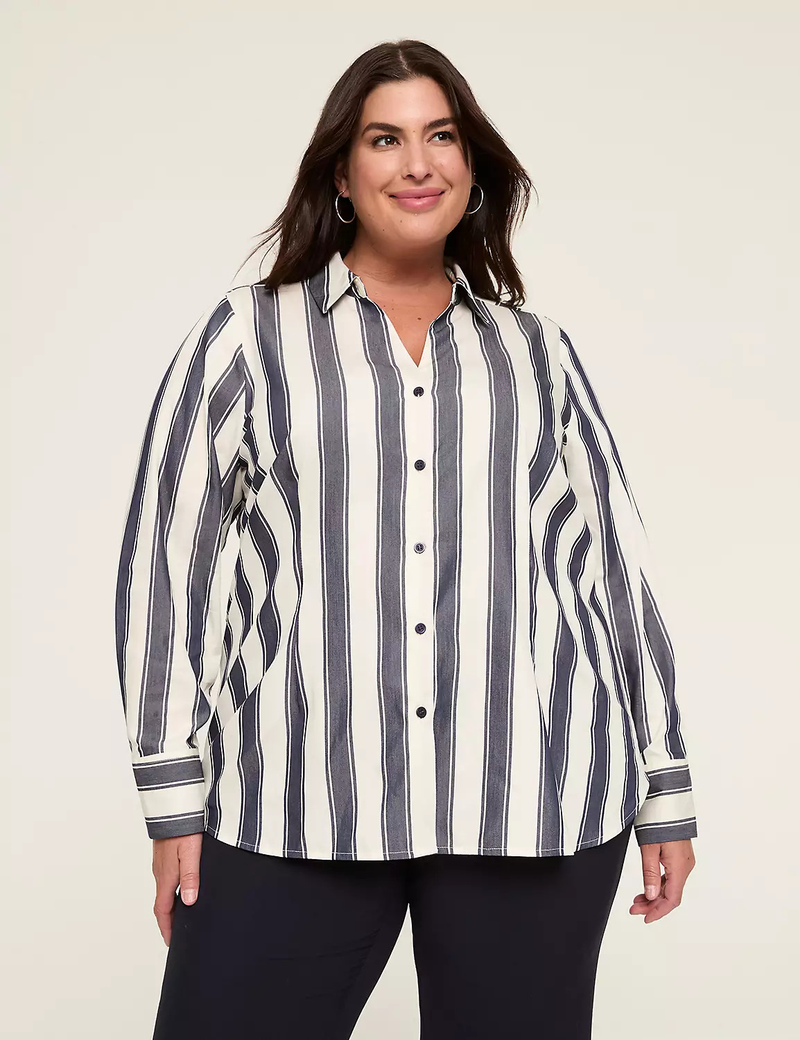 Fitted Split-Neck Button-Down Shirt | Lane Bryant (US)