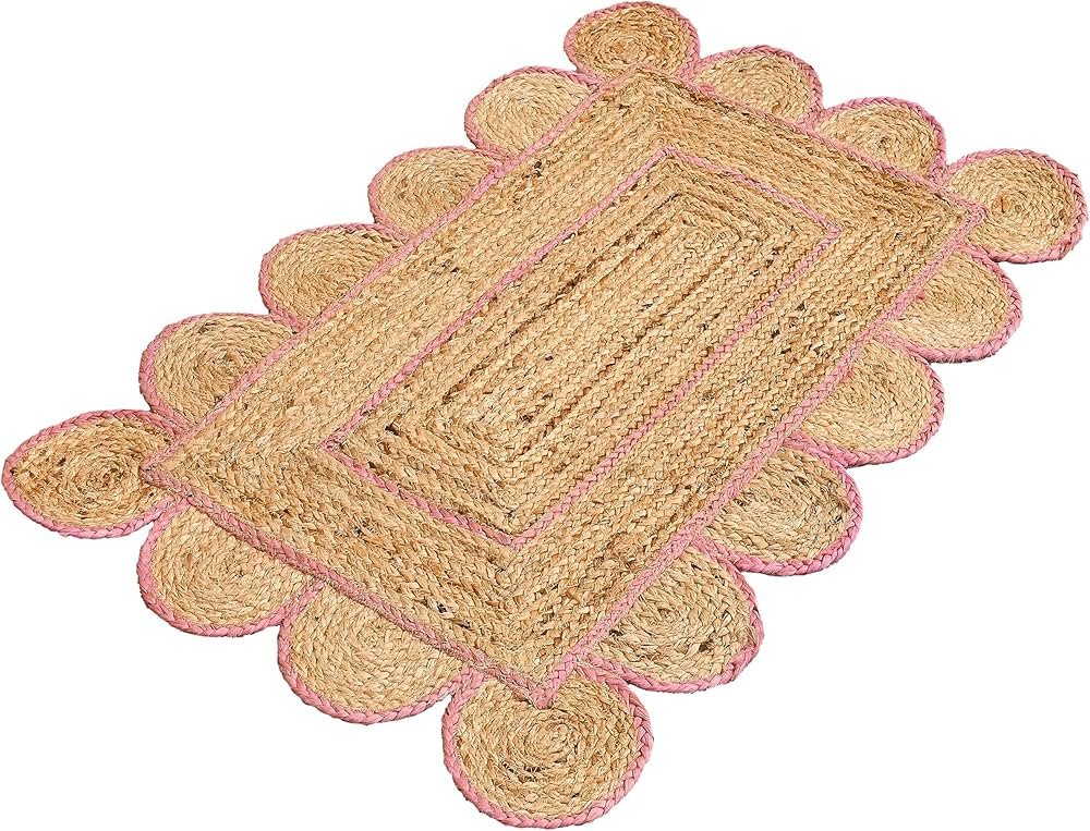 KLAVATE Scalloped Multi Border Decor Braided Jute Collection Classic Quality Made Natural Hand Wo... | Amazon (US)
