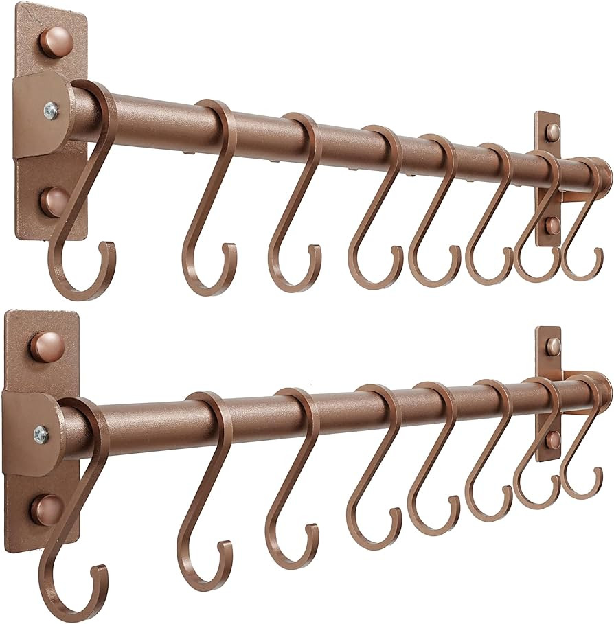 Dseap Kitchen Utensil Holder Hanger, Pot and Pan Rack Wall Mounted, Kitchen Rail with 8 Hooks for... | Amazon (US)