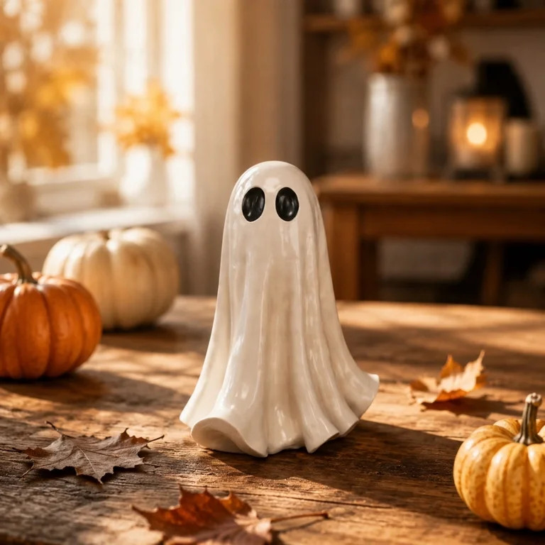 Cute Ceramic Ghost Figurine, Hand Painted White Spooky Ornament, Minimalist Halloween Desktop Dec... | Walmart (US)