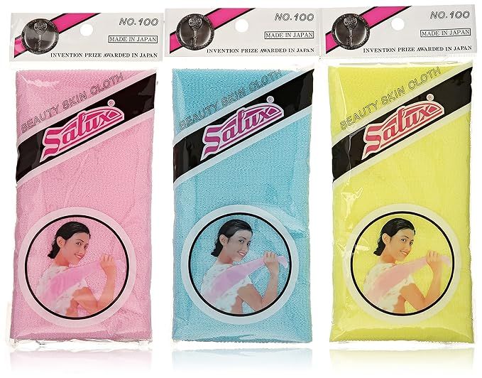 Salux Nylon Japanese Beauty Skin Bath Wash Cloth/towel (3) Blue Yellow and Pink | Amazon (US)