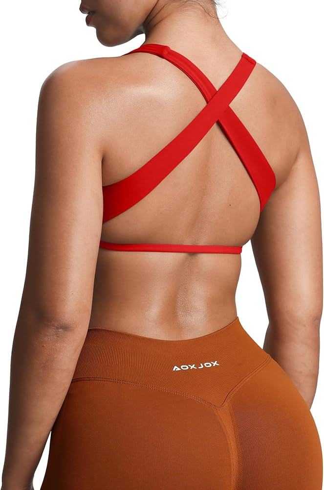 Aoxjox Women's Workout Sports Bras Square Neck Emma Cross Back Fitness Training Gym Bra Yoga Crop... | Amazon (US)