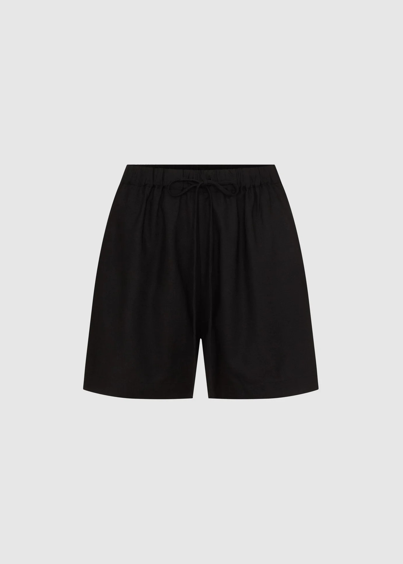BOXY LINEN SHORTS - BLACK | WAT The Brand