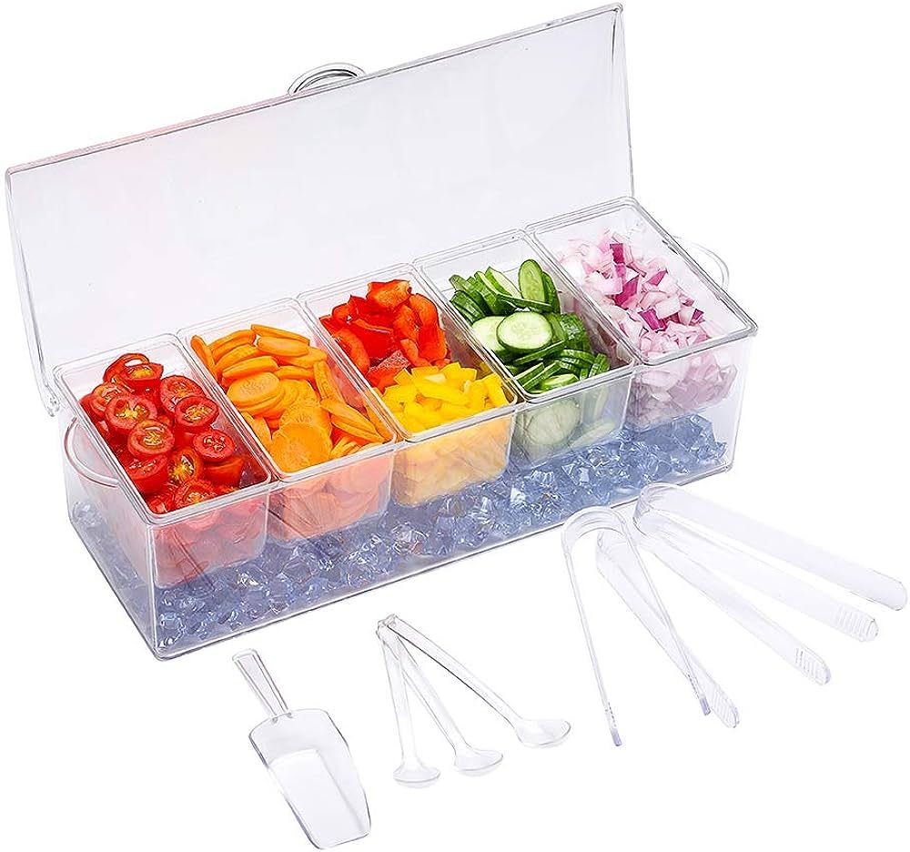 MJM Condiment Server, Tray, ice Party Serving bar, Chilled Caddy, bar Garnish Holder on ice, Disp... | Amazon (US)