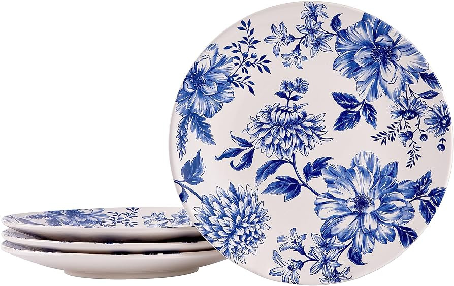 Bico Blue Floral Haven Ceramic 11 inch Dinner Plates, Set of 4, for Pasta, Salad, Maincourse, Mic... | Amazon (US)
