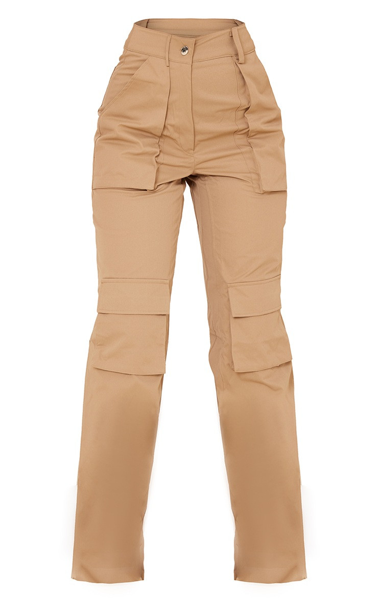 Brown Twill Pocket Detail High Waist Cargo Pants | PrettyLittleThing US