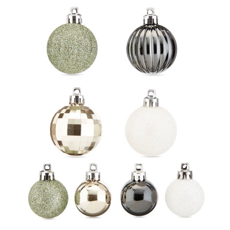 Holiday Time Multi-Textured Shatterproof Christmas Mini Ornaments, Light Green, White, Cool Grey,... | Walmart (US)