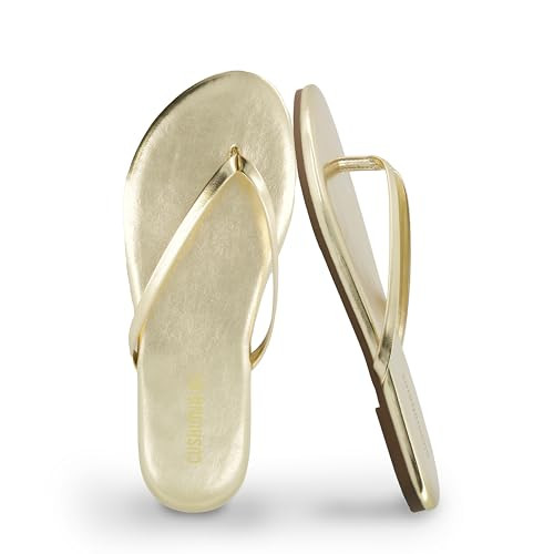 CUSHIONAIRE Cruise Flip Flops for Women Footwear | Vacation Beach Essentials | Casual Summer Sandals for Women 2025 with Wide Width, Gold 6 | Amazon (US)