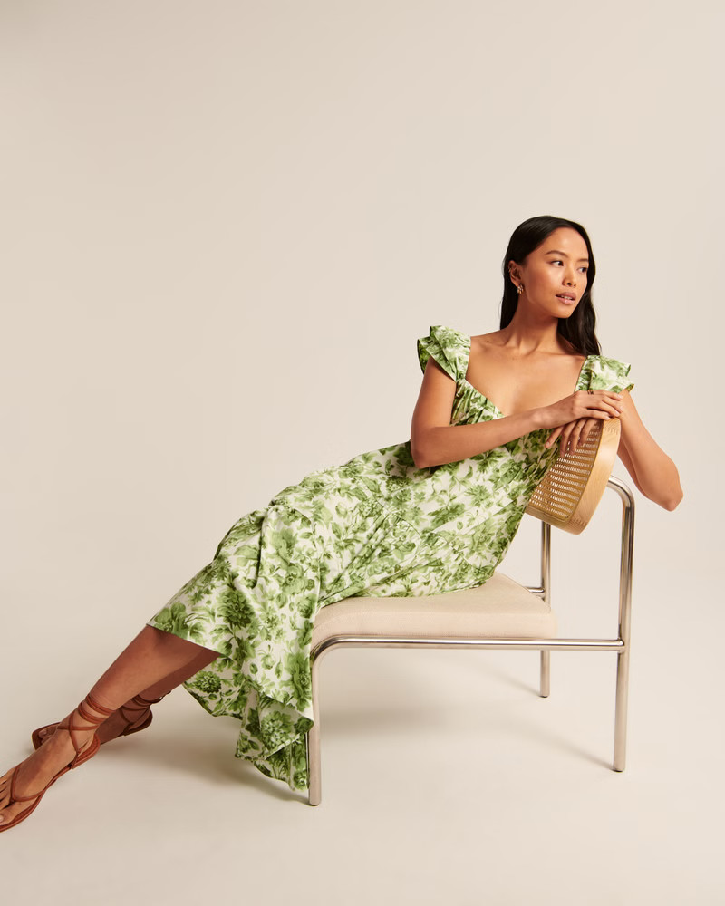 Ruffle Sleeve Poplin Midaxi Dress | Abercrombie & Fitch (US)