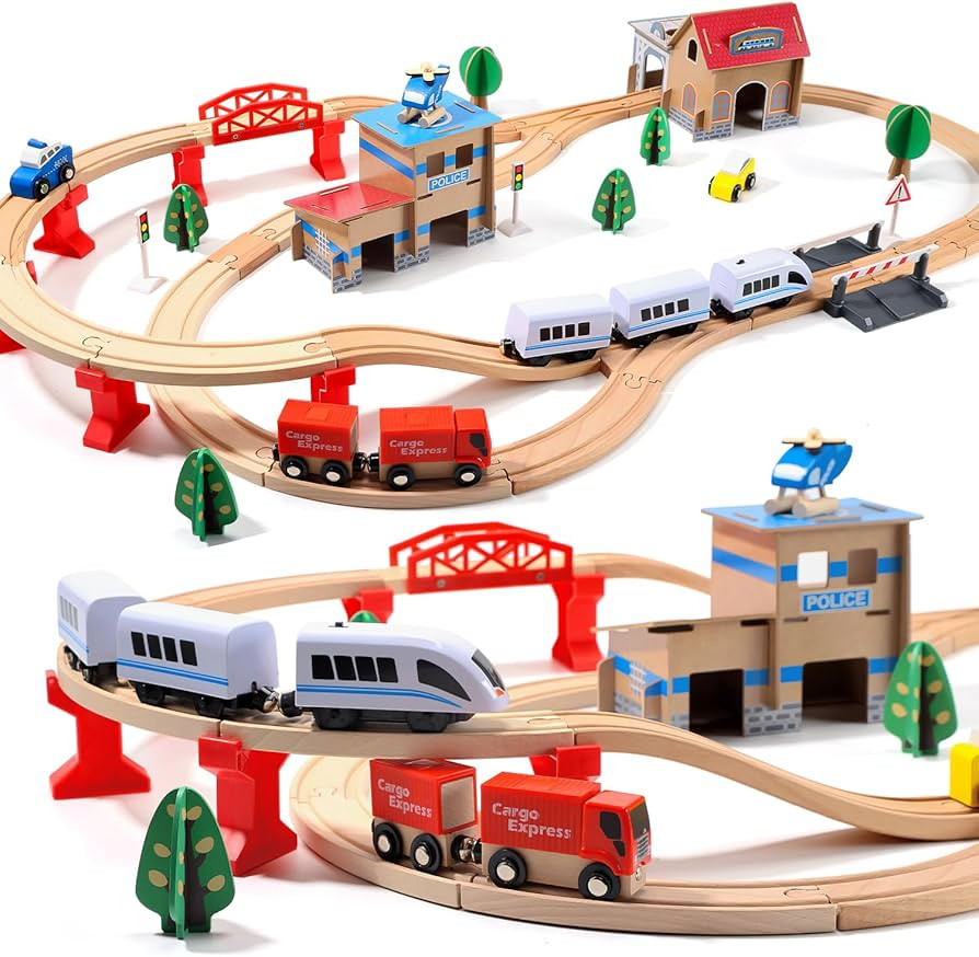 Electric Toddler Wooden Train Set Toy, 88 PCS Train Track Toys for 3 4 5 Years Old, Great Christ ... | Amazon (US)