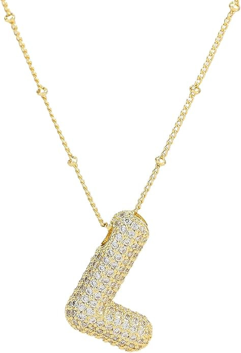 SLOONG Bubble Letter Necklace Balloon Initial Necklaces 18K Gold Plated Necklace Dainty for Women... | Amazon (US)