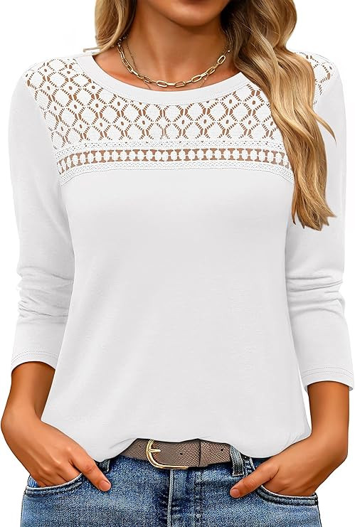 ANRABESS Women Lace Tops Long Sleeve Shirts Eyelet Dressy Casual Blouses 2026 Fall Business Work ... | Amazon (US)