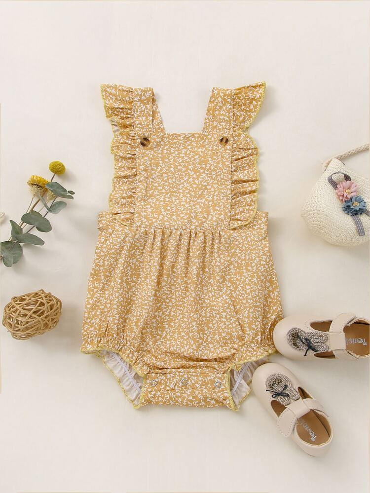 Baby Plant Print Ruffle Trim Bodysuit | SHEIN