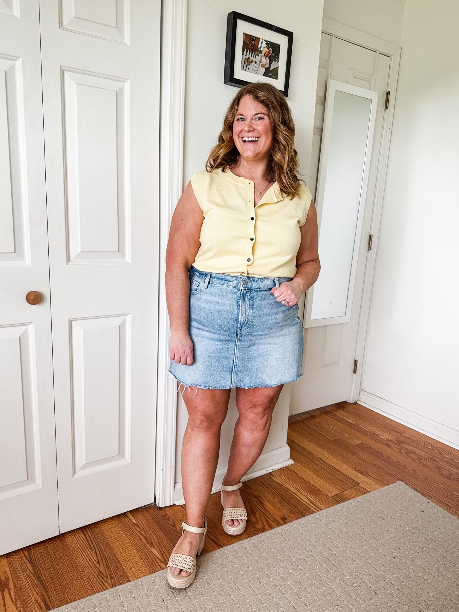 This little butter yellow sweater vest is adorable! Wearing an XL.  My denim mini skirt is older but I’ll link a few similar ones.  

#LTKMidsize #LTKPetite #LTKSummerEdit