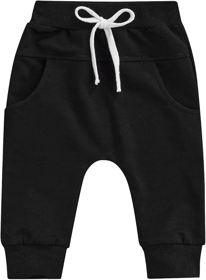 Baby Boy Jogger Pants Casual Drawstring Waist Harem Pants Cotton Athletic Sports Sweatpants with ... | Amazon (US)