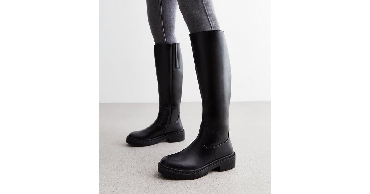 Black Leather-Look Chunky Knee High Boots
						
						Add to Saved Items
						Remove from Saved... | New Look (UK)