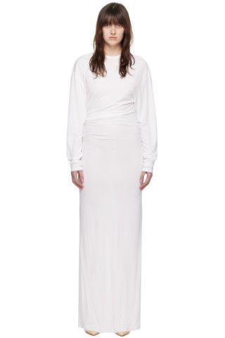 White Side Cowl Maxi Dress | SSENSE