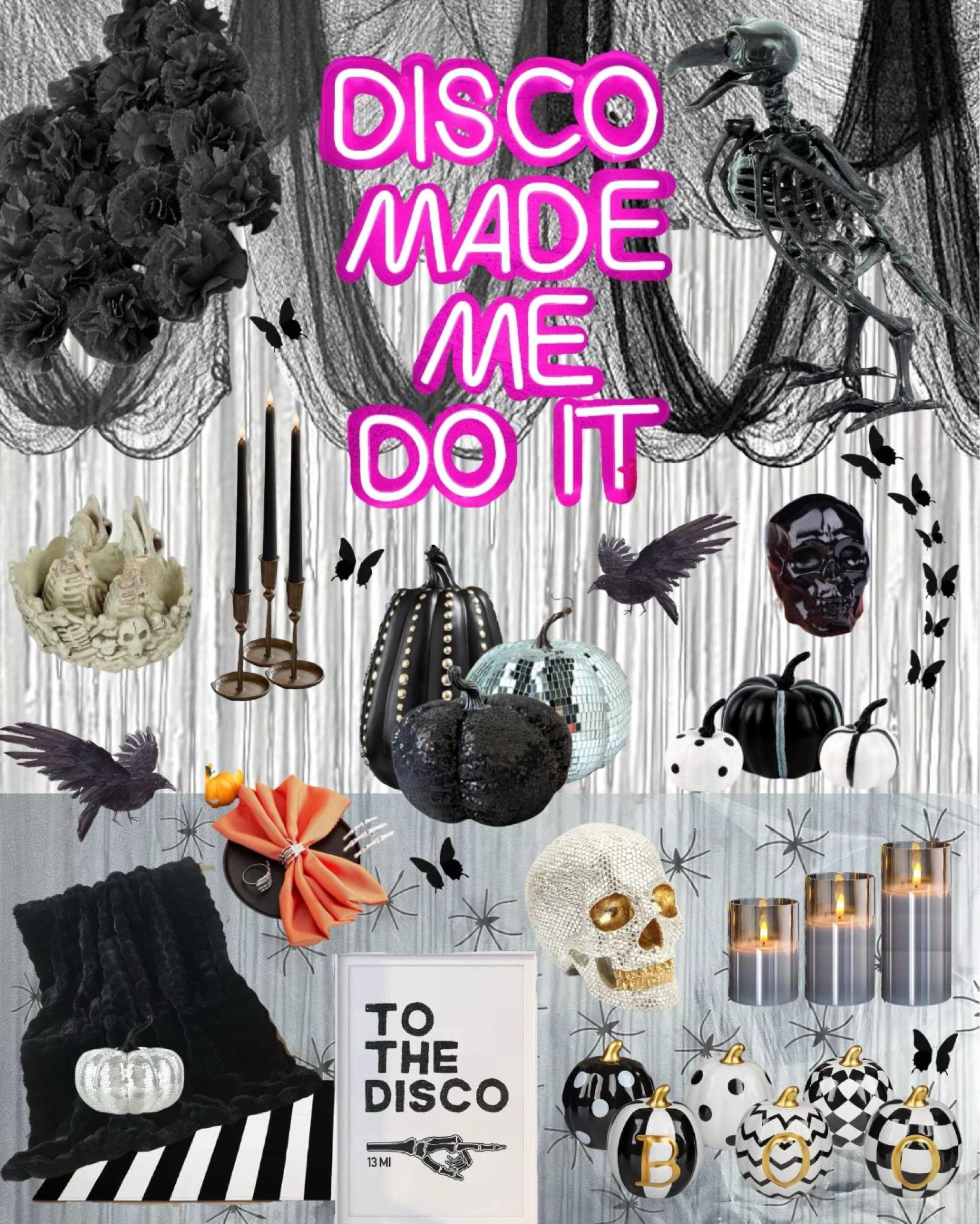 PANIC AT THE DISCO🪩🖤 My Halloween theme for home decor this year! Glam and spooky🤍🖤

#LTKFamily #LTKHome #LTKHalloween