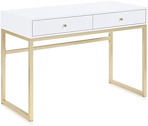 BELLEZE Bronte 42" Home Office Writing Computer Desk Makeup Vanity Console Table with 2 Storage D... | Amazon (US)