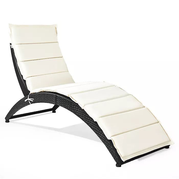 Costway Folding Patio Rattan Lounge Chair Chaise Cushioned Portable Garden Lawn Black | Target