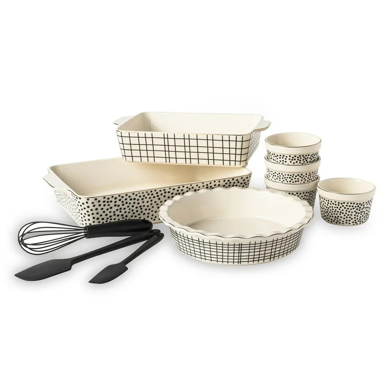 Thyme & Table, 10-Piece Ceramic Bakeware Set, with Spatulas & Whisk, Dot | Walmart (US)