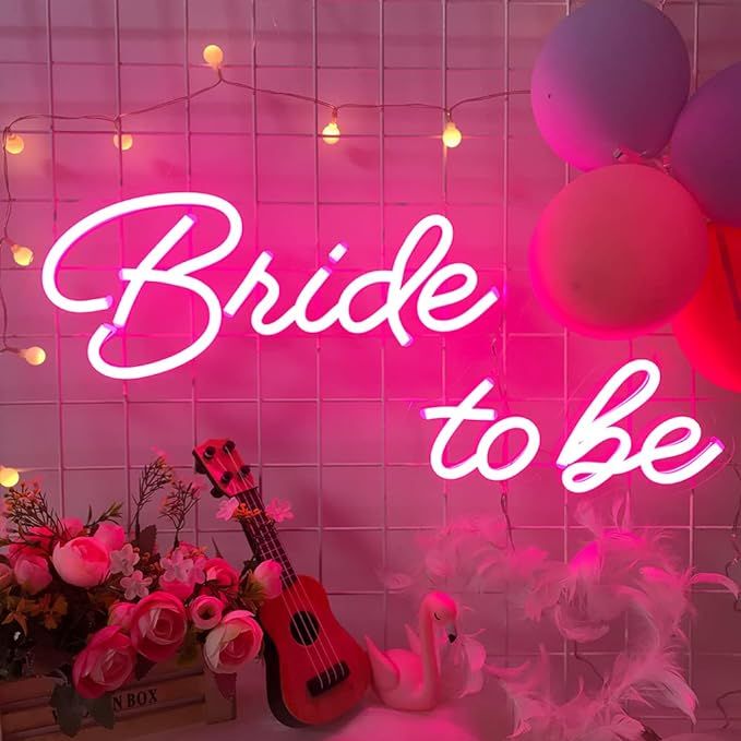 Bride to be Neon Sign for Wedding Decor, Bridal Shower Engagement, Pink LED Sign Banner with dimm... | Amazon (US)