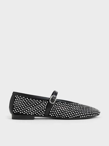 Mesh Crystal-Embellished Mary Janes
 - Black | Charles & Keith US