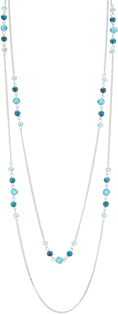 Noessla Long Silver Necklace for Women Bohemian Layered Statement Costume Long Necklaces for Wome... | Amazon (US)