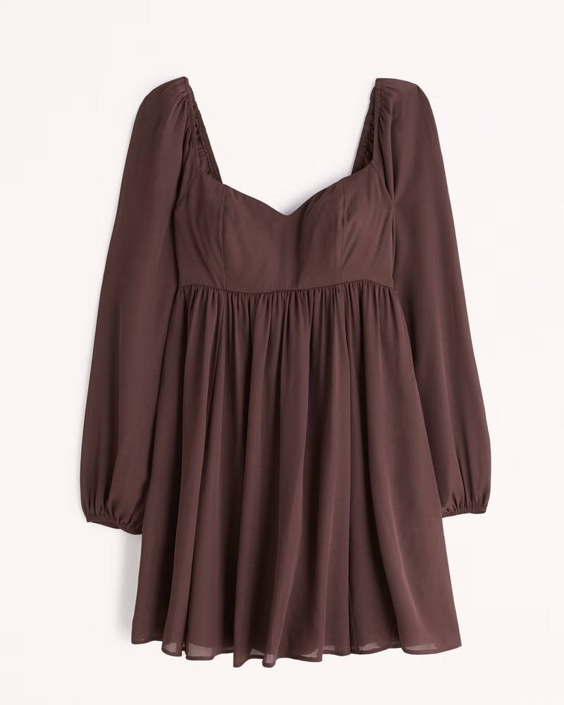 Long-Sleeve Babydoll Mini Dress | Abercrombie & Fitch (US)