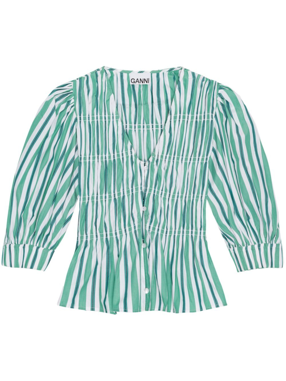 GANNI Striped Organic Cotton Blouse - Farfetch | Farfetch Global