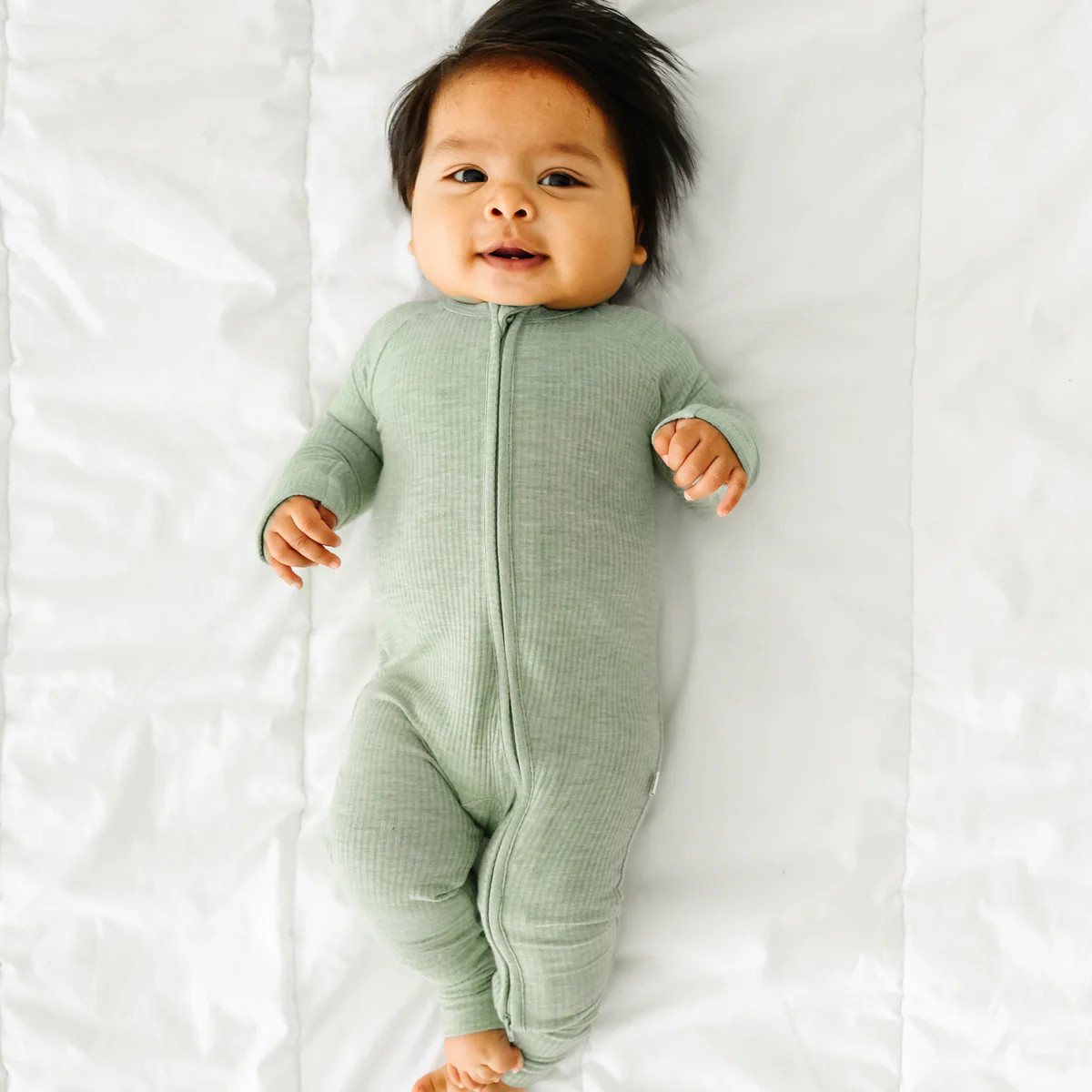 Heather Sage Ribbed Zippy | Little Sleepies
