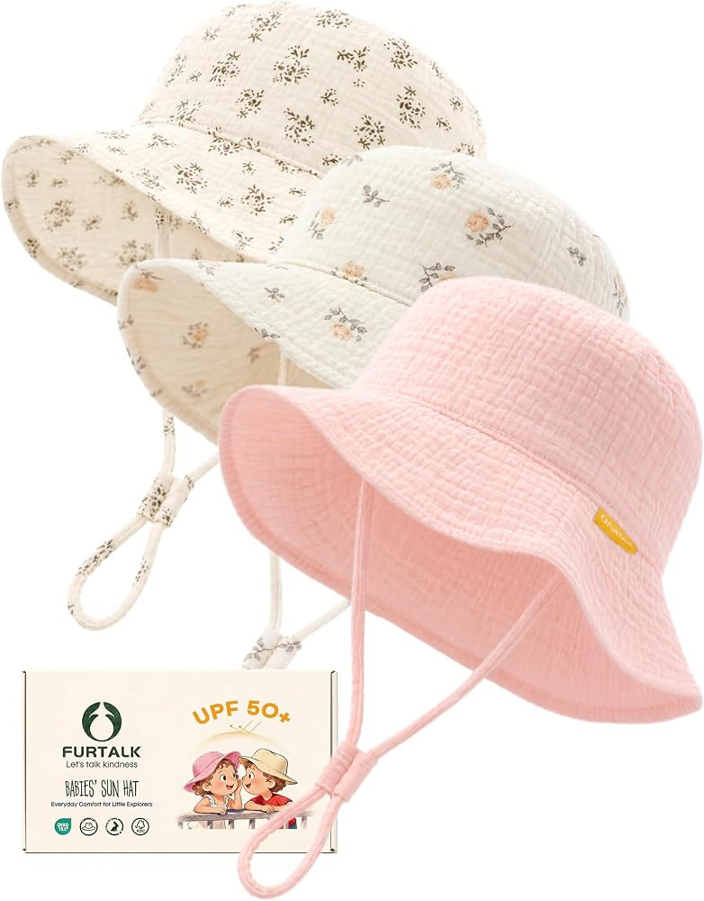 FURTALK Baby Sun Hat Muslin Cotton Toddler Bucket Hat for Girls Boys Wide Brim UPF 50+ Summer Bea... | Amazon (US)