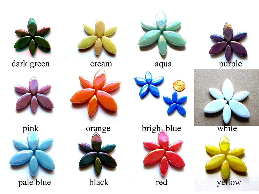 20 Iridized Glass Tile Flower Petal Tils Petal Mosaic Tile, Glass Flower Petals, Iridescent Tiles... | Etsy (US)