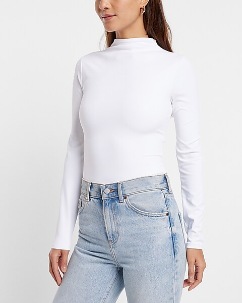 Body Contour Matte Mock Neck Long Sleeve Tee | Express