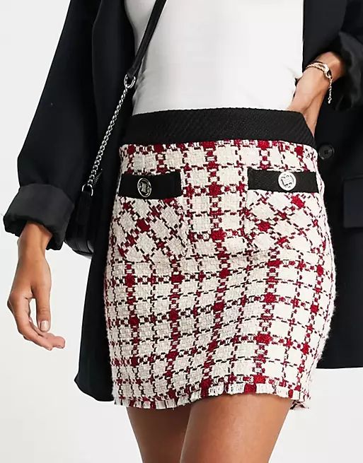River Island boucle check mini skirt co-ord in red | ASOS (Global)
