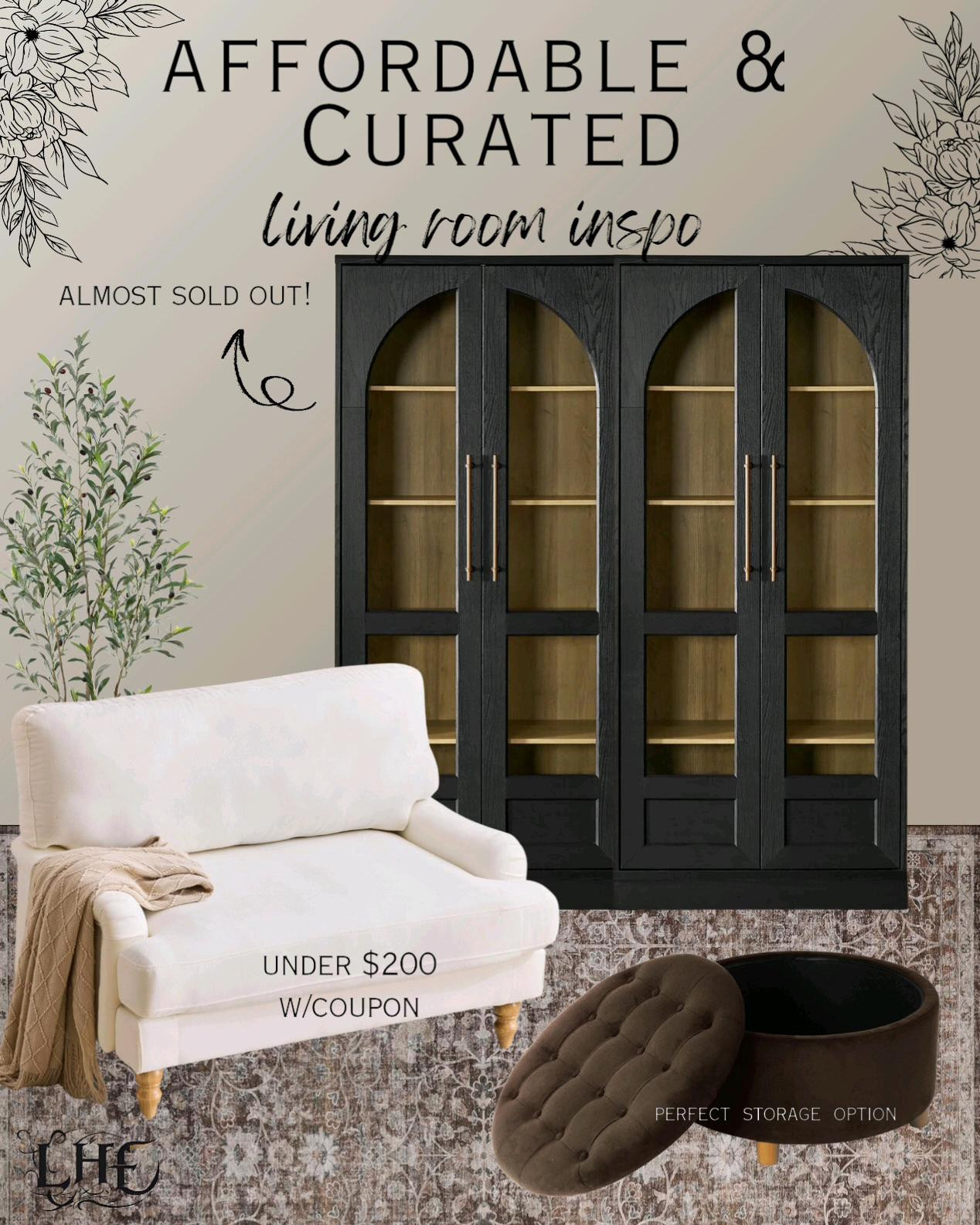 I'm loving this living room design! The oversized cozy chair 👌and these arched detail in the cabinet looks so high-end at a fraction of the cost! Shop by clicking the thumbnails below 👇.  . . Living room inspo. Affordable, affordable home, affordable home decorators, living room decor, living room chairs, living room inspo, living room furniture, living room rug, living room, living room cabinet, sitting chair, living room chair, accent chair, oversized chair, rug, loloi rug, storage ottoman, ottoman, living room ottoman, modern farmhouse living room, farmhouse living room 

#LTKSaleAlert #LTKHome #LTKStyleTip