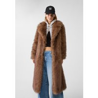 Stradivarius Long oversize faux fur coat Brown L | Stradivarius (UK)