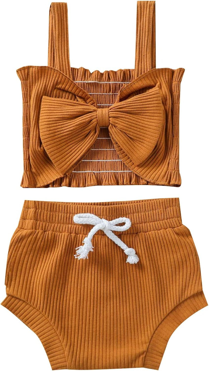 Toddler Girl Clothes Ribbed Bow Halter Crop Top Cute Tank Tops Rainbow Bloomers Shorts Baby Girl ... | Amazon (US)