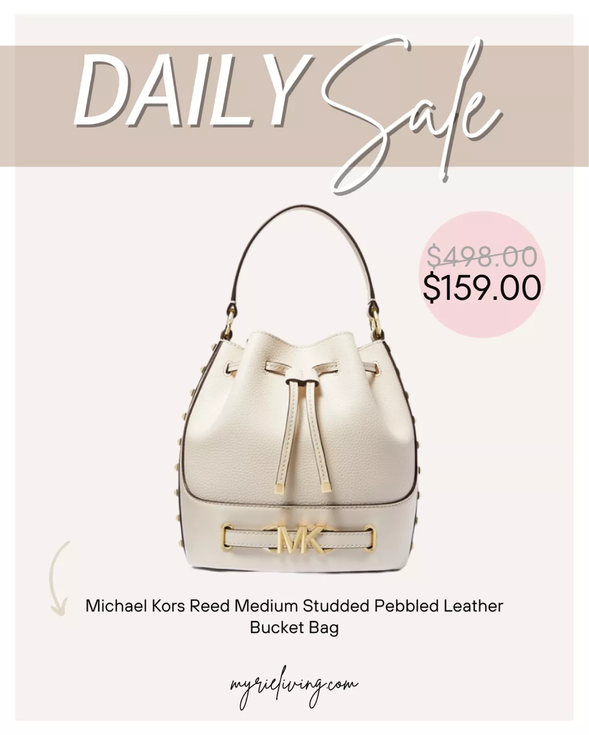 Michael Kors Reed Medium Studded Pebbled Leather Bucket Bag