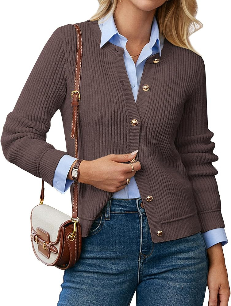 GRACE KARIN Knit Cardigan Sweaters for Women Long Sleeve Ribbed Button Up Sweater 2025 Fall Casua... | Amazon (US)