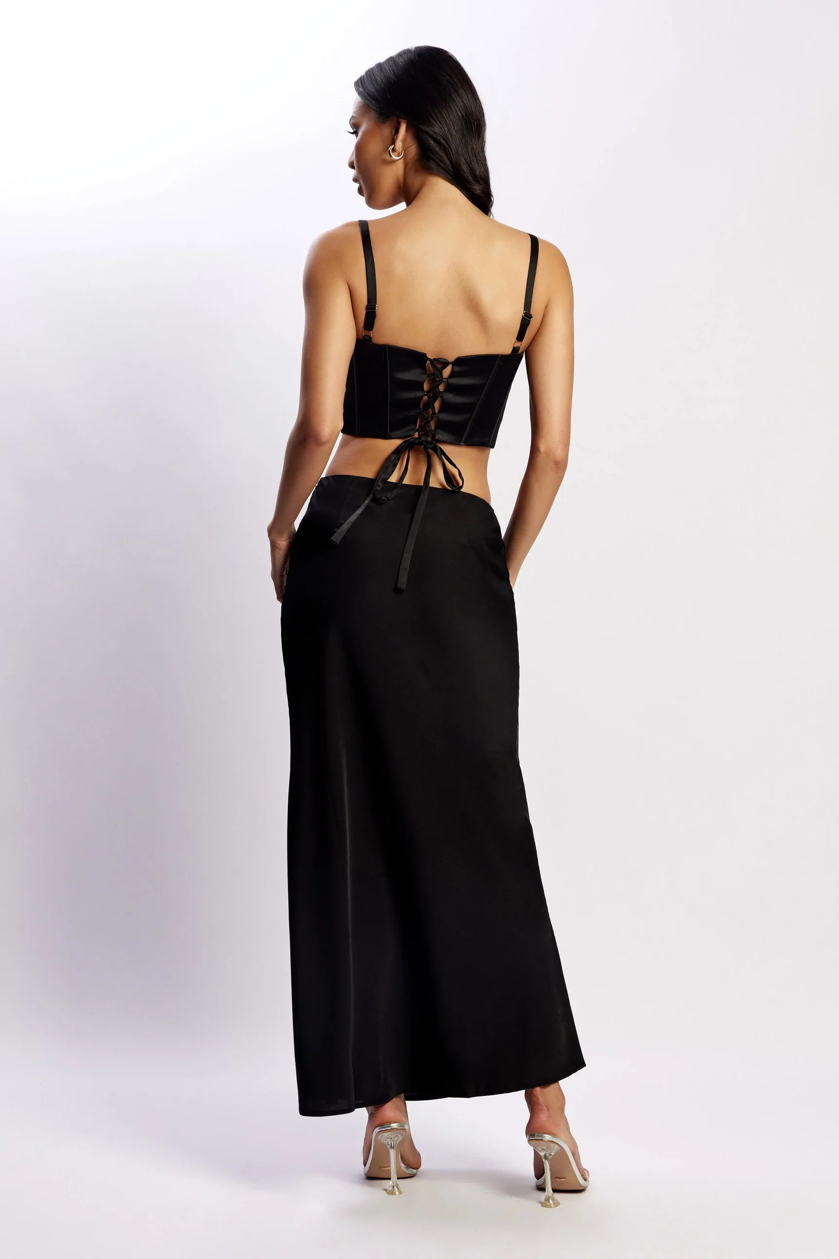 Missy Maxi Satin Skirt - Black | MESHKI US
