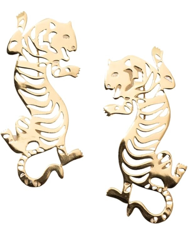 INK+ALLOY Tiger Earrings for Women, Bianca Brass Sculptural Metal Animal Statement Earrings, Hypo... | Amazon (US)