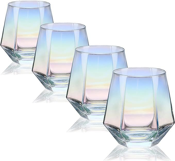 CUKBLESS Stemless Wine Glass Set Of 4(10 Oz),Iridescent Glassware For Gift,Modern Rainbow Wine Gl... | Amazon (US)