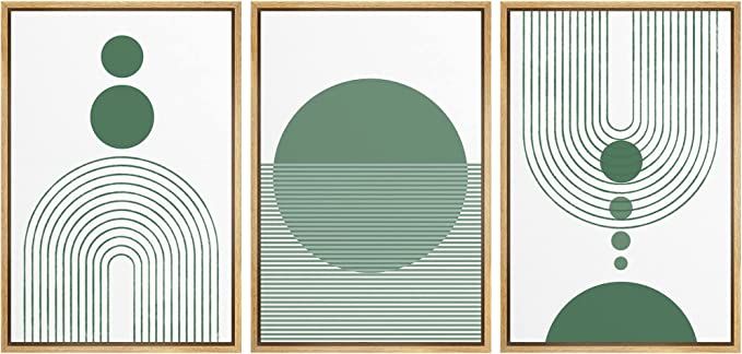 SIGNLEADER Framed Canvas Print Wall Art Green Semi-Circle and Line Parabola Abstract Shapes Illus... | Amazon (US)